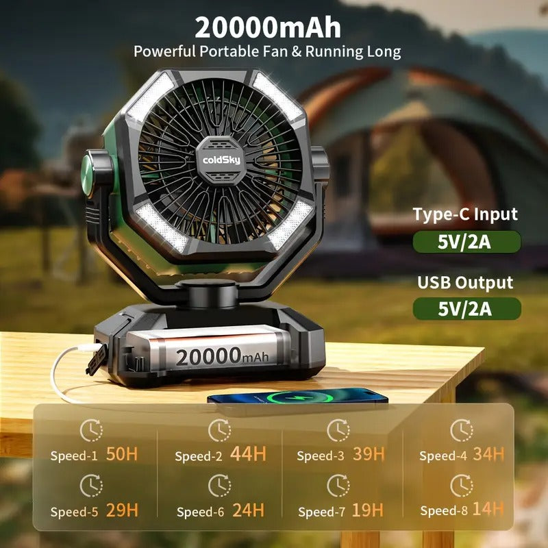 20000mah battery powered camping fan dual motor 8 speed - Temu